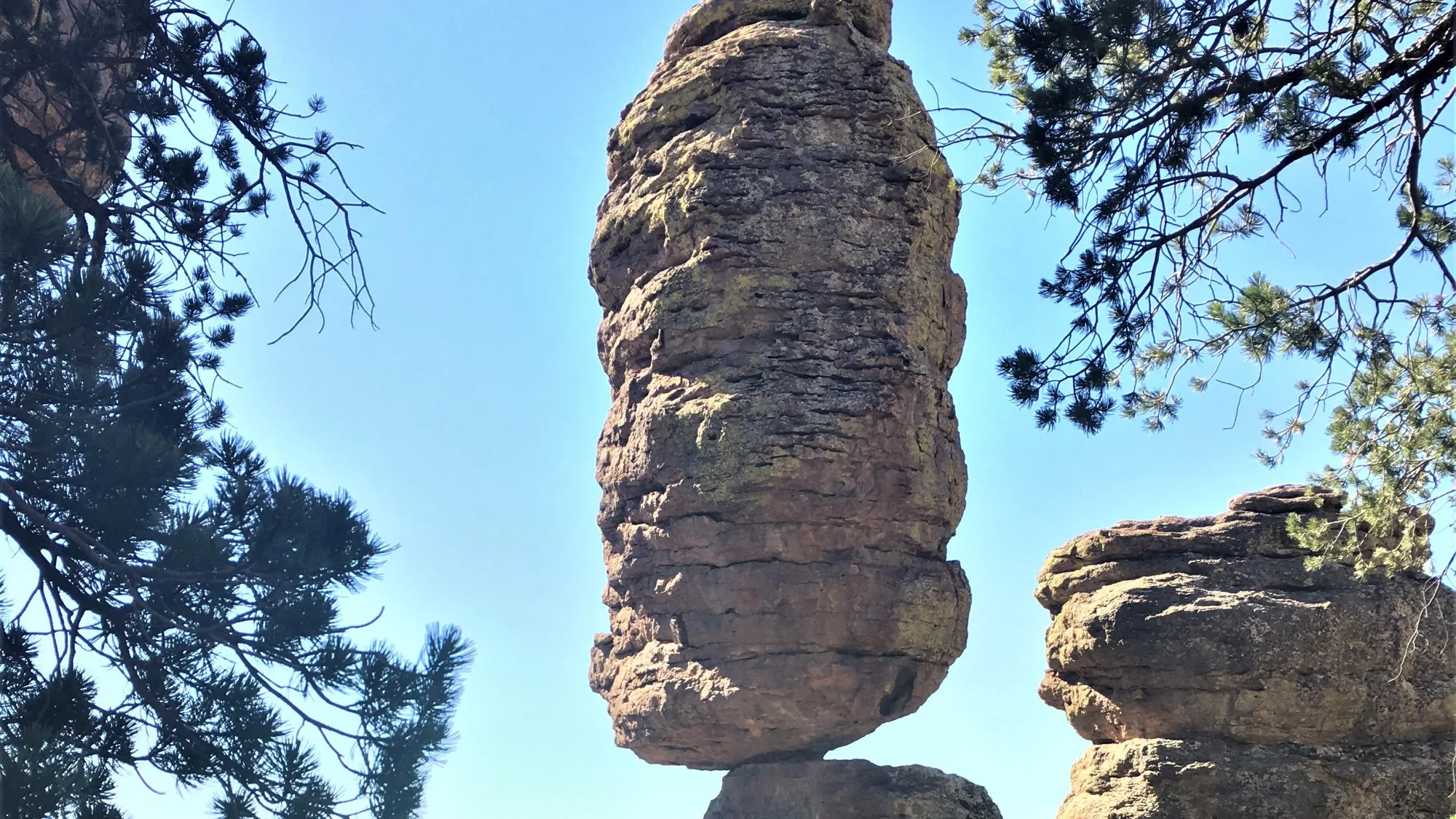 Pinnacle Balanced Rock, a tall rhyolite column balanced on a narrow base in Chiricahua National Park