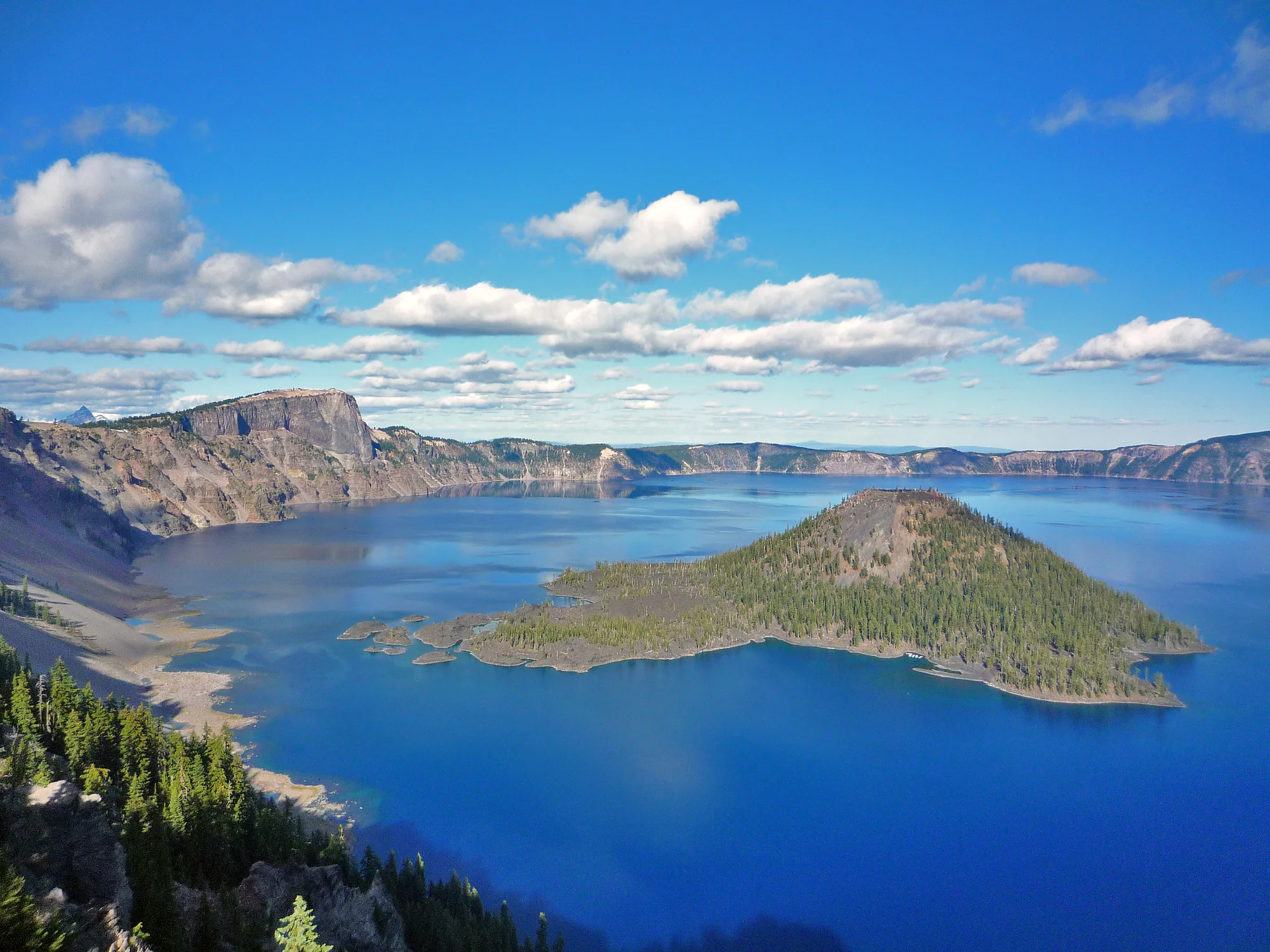 Open water of Crater Lake, home to the Old Man of the Lake floating log