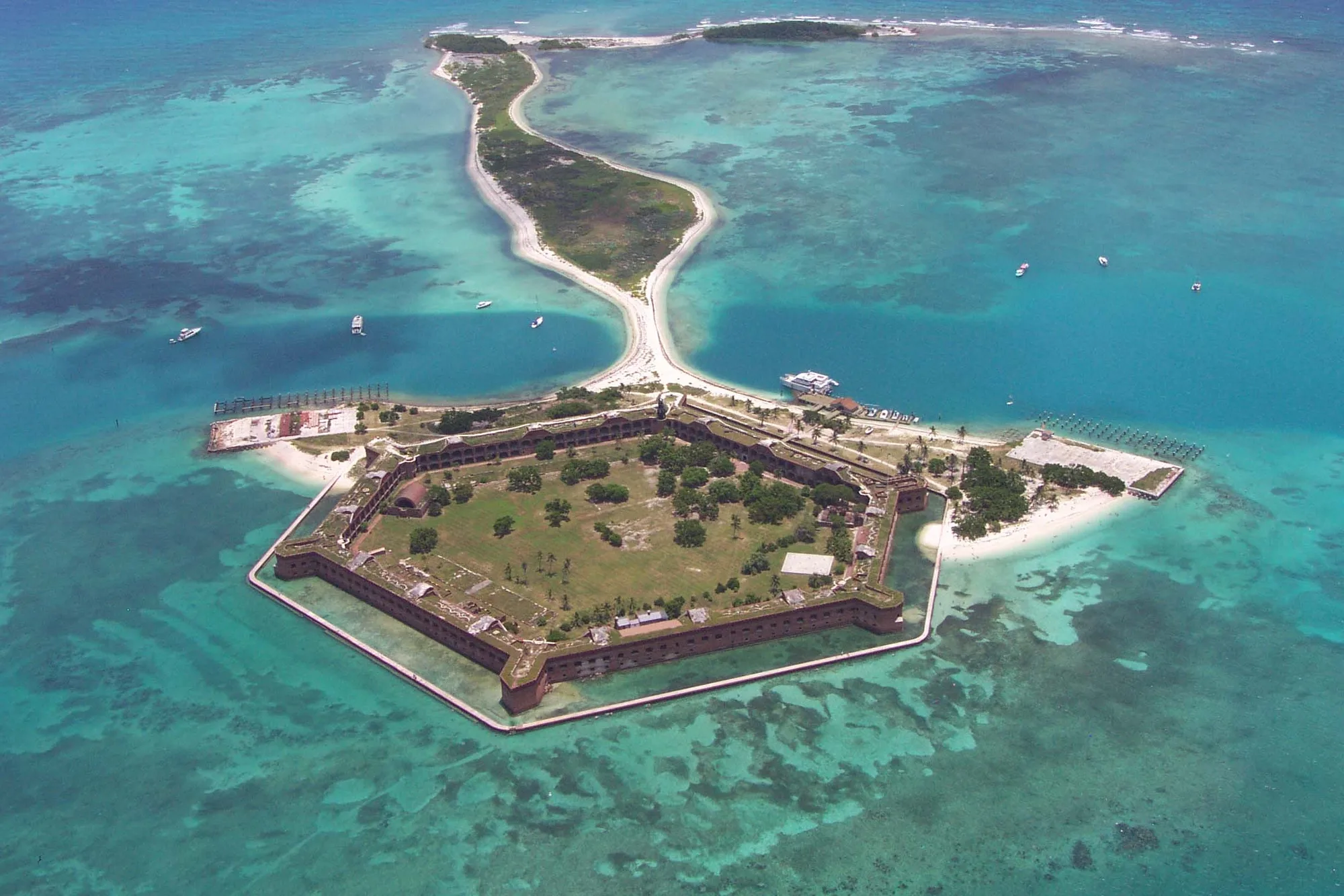 The brick walls of Fort Jefferson, the largest masonry structure in the Western Hemisphere, Dry Tortugas National Park